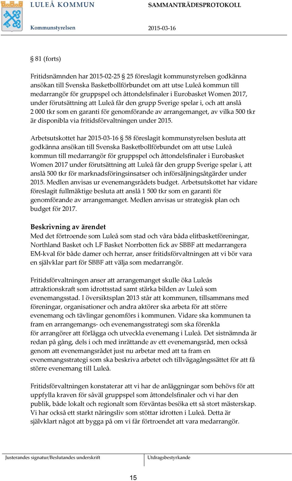 fritidsförvaltningen under 2015.