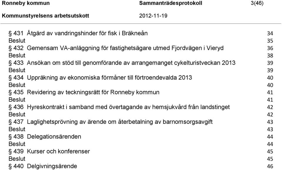 förtroendevalda 2013 40 40 435 Revidering av teckningsrätt för Ronneby kommun 41 41 436 Hyreskontrakt i samband med övertagande av hemsjukvård från