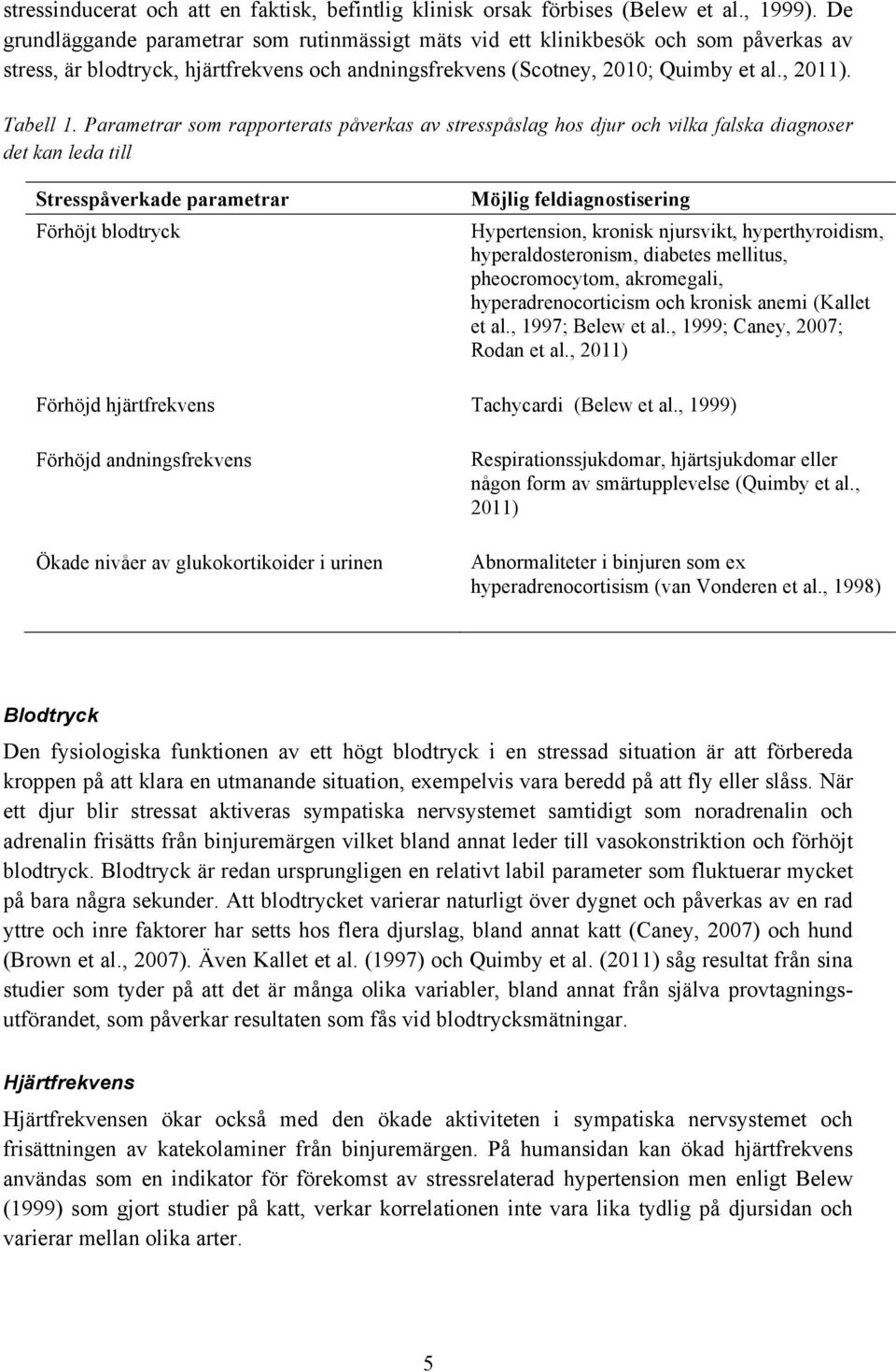 Parametrar som rapporterats påverkas av stresspåslag hos djur och vilka falska diagnoser det kan leda till Stresspåverkade parametrar Förhöjt blodtryck Möjlig feldiagnostisering Hypertension, kronisk