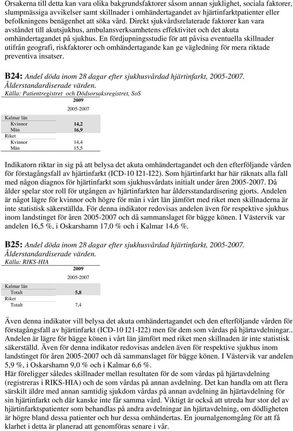 En fördjupningsstudie för att påvisa eventuella skillnader utifrån geografi, riskfaktorer och omhändertagande kan ge vägledning för mera riktade preventiva insatser.