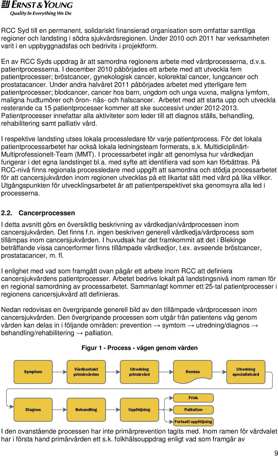 I december 2010 påbörjades ett arbete med att utveckla fem patientprocesser; bröstcancer, gynekologisk cancer, kolorektal cancer, lungcancer och prostatacancer.