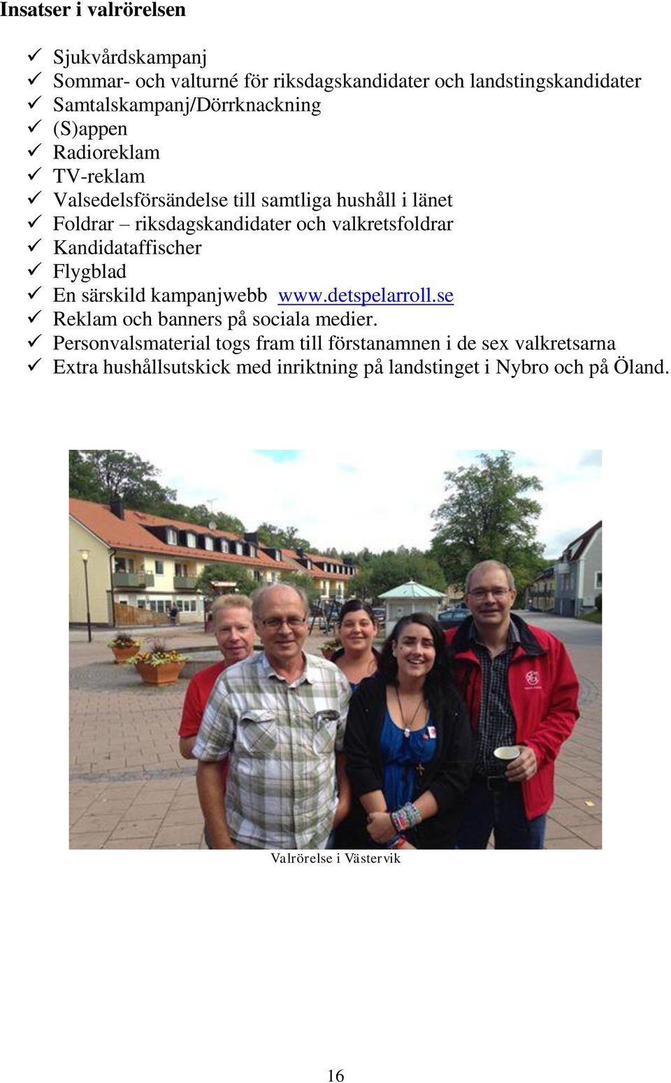 riksdagskandidater och valkretsfoldrar Kandidataffischer Flygblad En särskild kampanjwebb www.detspelarroll.
