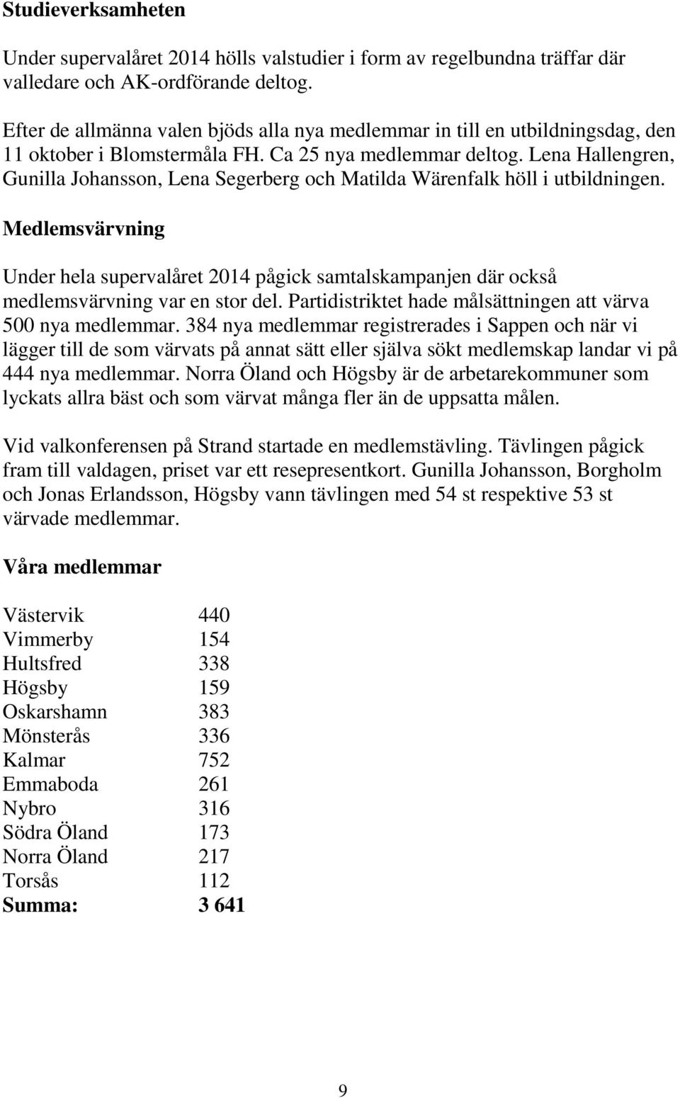 Lena Hallengren, Gunilla Johansson, Lena Segerberg och Matilda Wärenfalk höll i utbildningen.