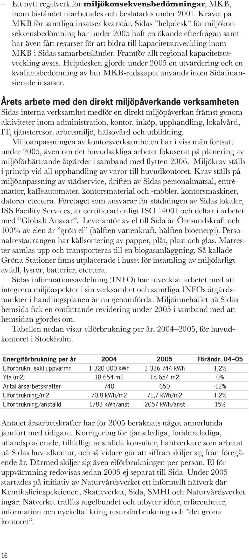 Framför allt regional kapacitetsutveckling avses. Helpdesken gjorde under 2005 en utvärdering och en kvalitetsbedömning av hur MKB-redskapet används inom Sidafi nansierade insatser.
