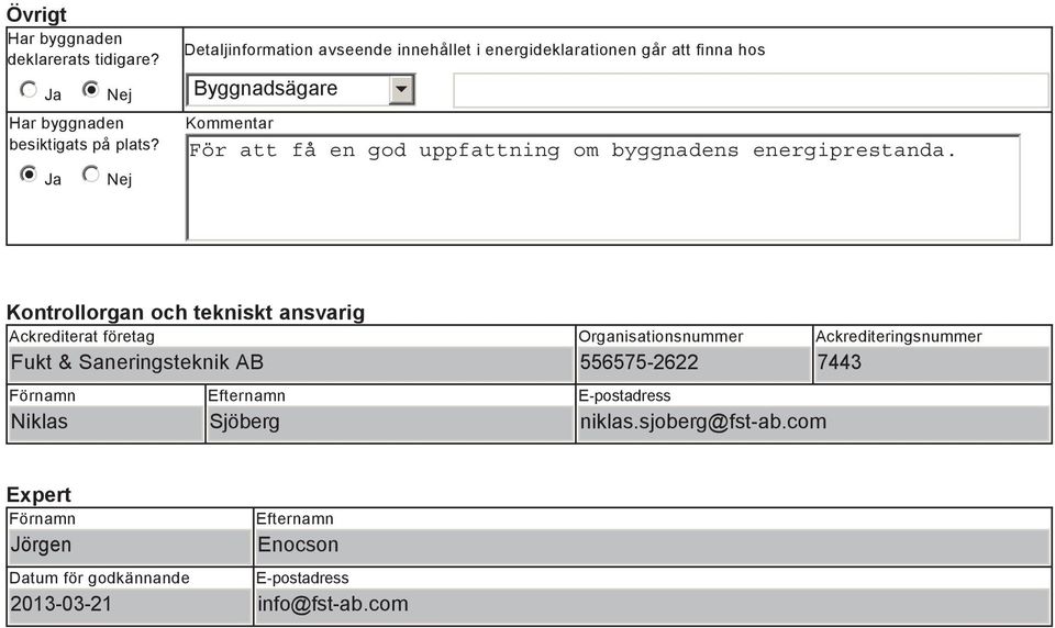 byggnadens energiprestanda.