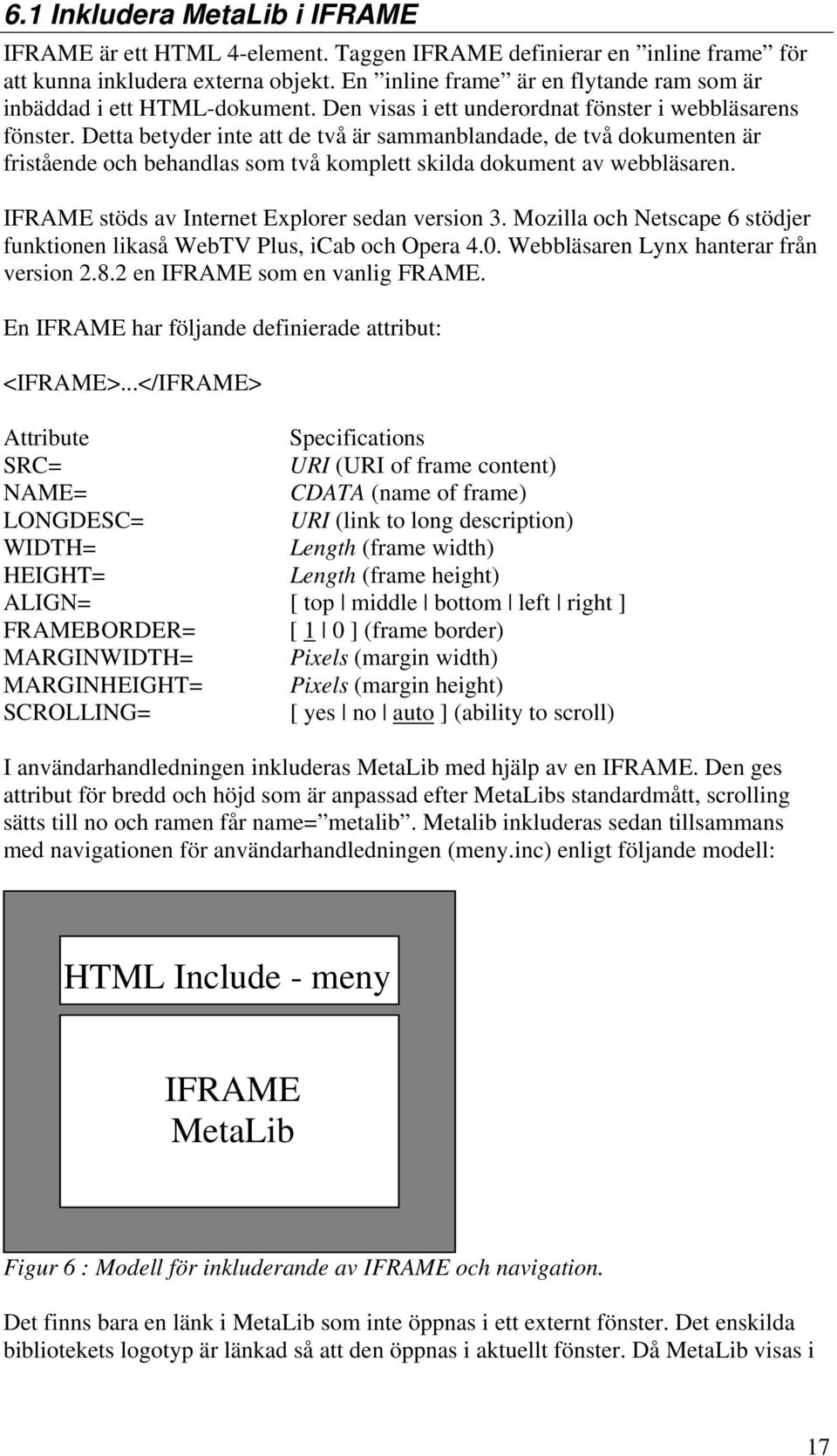 Detta betyder inte att de två är sammanblandade, de två dokumenten är fristående och behandlas som två komplett skilda dokument av webbläsaren. IFRAME stöds av Internet Explorer sedan version 3.