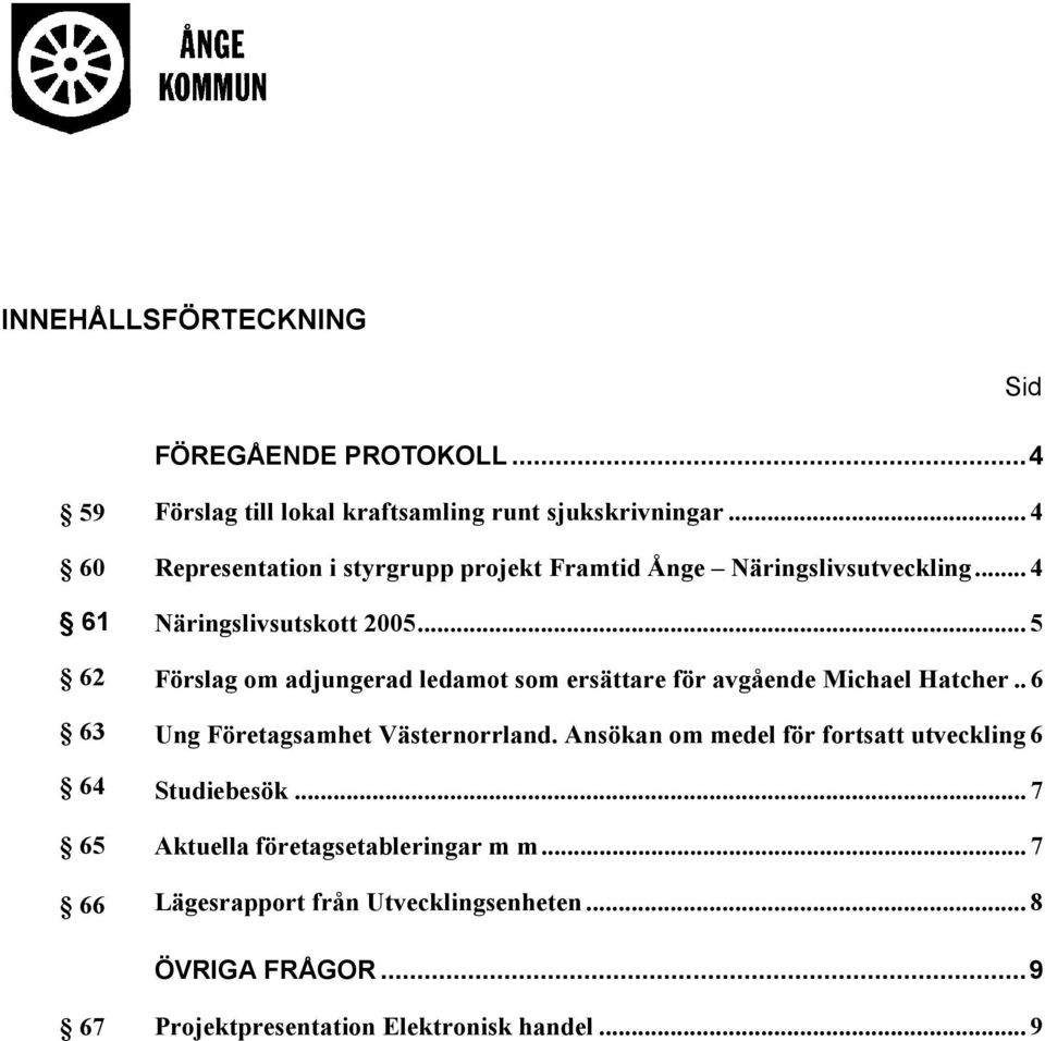 .. 5 Förslag om adjungerad ledamot som ersättare för avgående Michael Hatcher.. 6 Ung Företagsamhet Västernorrland.