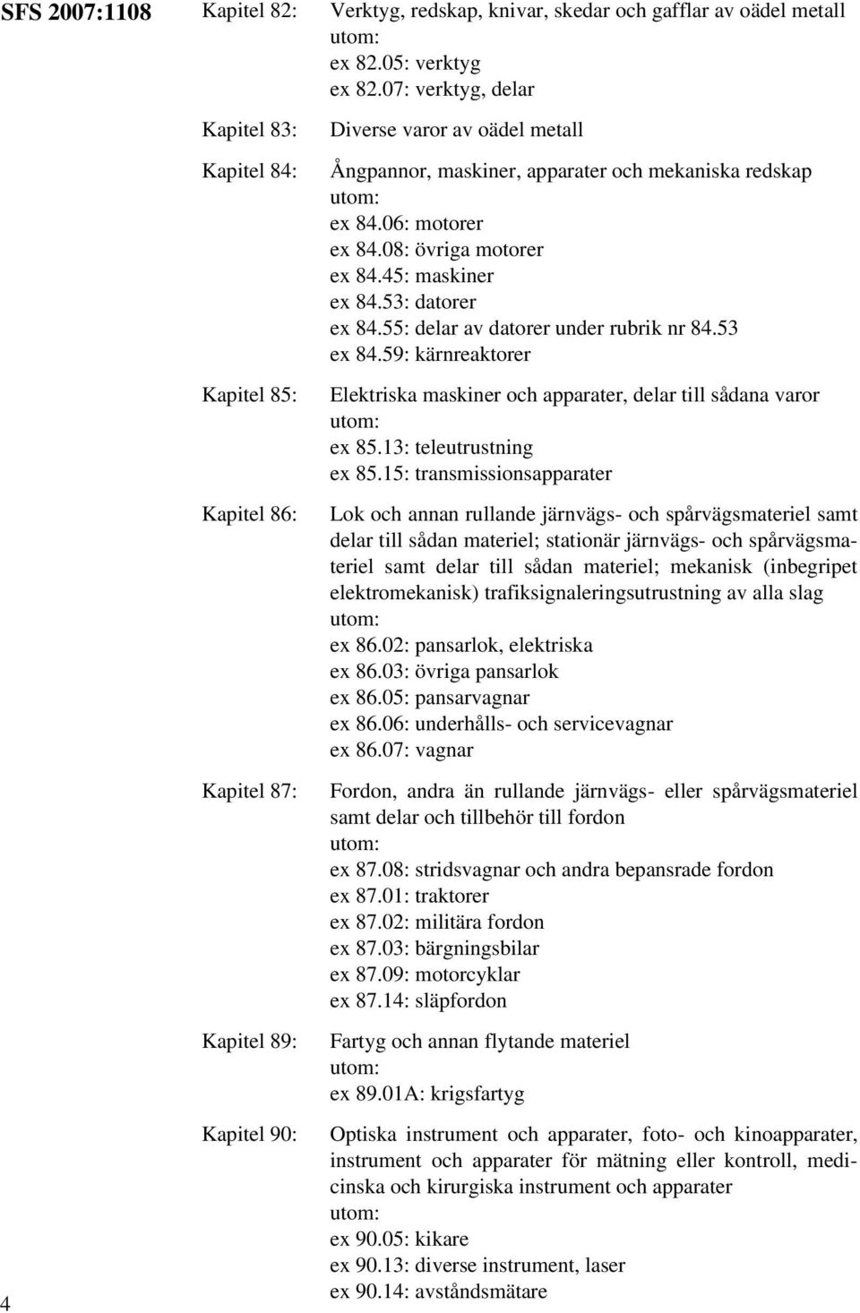 06: motorer ex 84.08: övriga motorer ex 84.45: maskiner ex 84.53: datorer ex 84.55: delar av datorer under rubrik nr 84.53 ex 84.