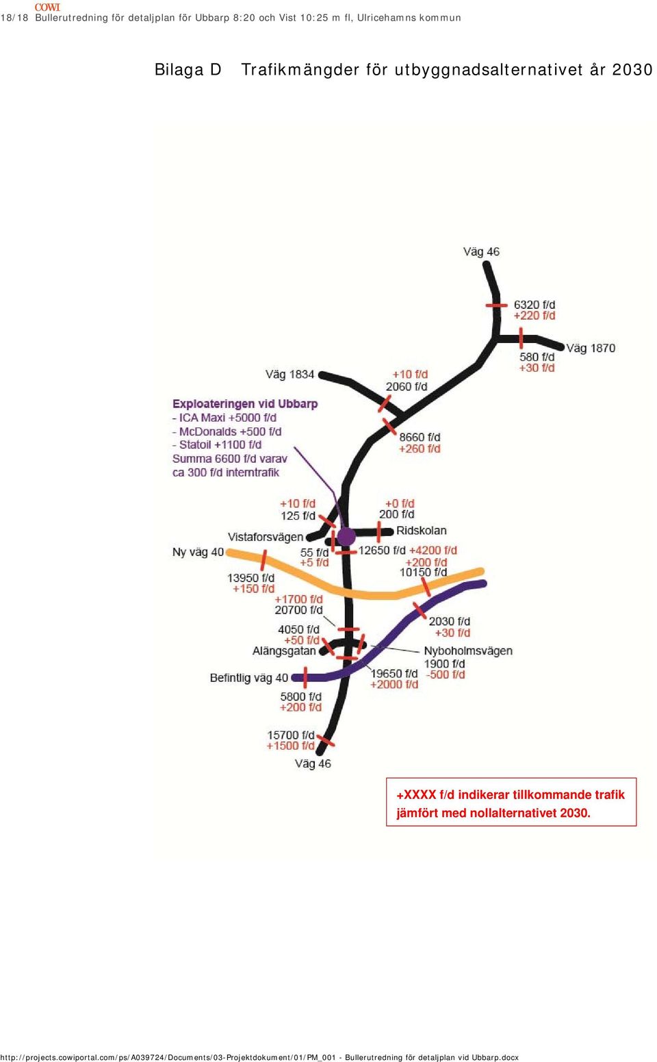 Trafikmängder för utbyggnadsalternativet år 2030 +XXXX