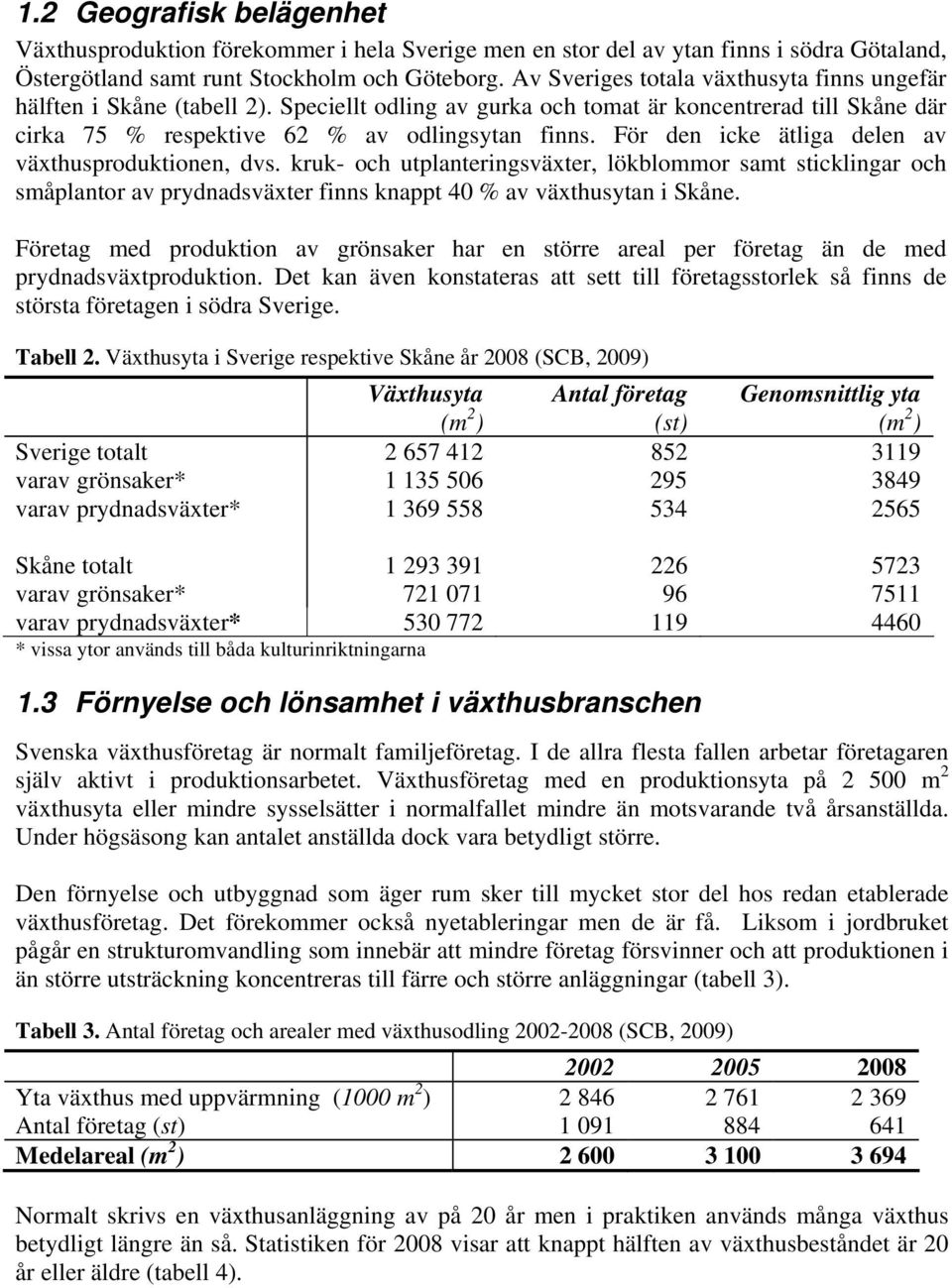 För den icke ätliga delen av växthusproduktionen, dvs. kruk- och utplanteringsväxter, lökblommor samt sticklingar och småplantor av prydnadsväxter finns knappt 40 % av växthusytan i Skåne.