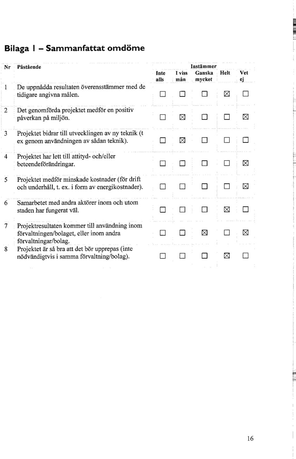 3 Projektet bidrar till utvecklingen av ny teknik (t ex genom användningen av sådan teknik). 4 Projektet har lett till attityd- och/eller beteendeförändringar.