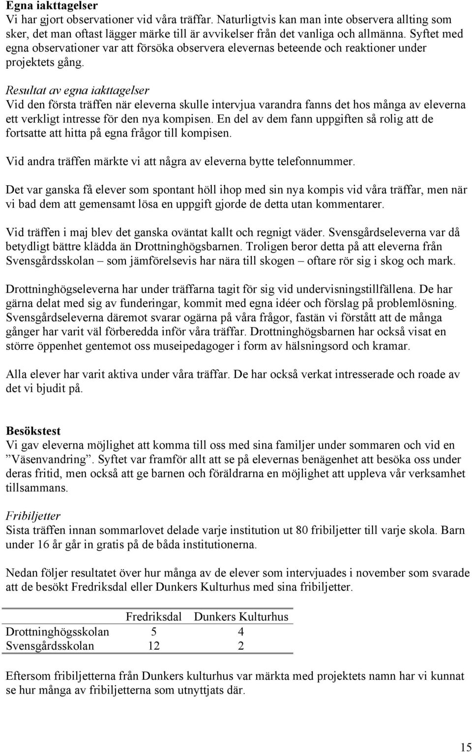 Resultat av egna iakttagelser Vid den första träffen när eleverna skulle intervjua varandra fanns det hos många av eleverna ett verkligt intresse för den nya kompisen.