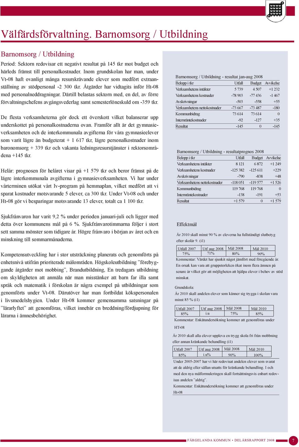 Därtill belastas sektorn med, en del, av förre förvaltningschefens avgångsvederlag samt semesterlöneskuld om -359 tkr.