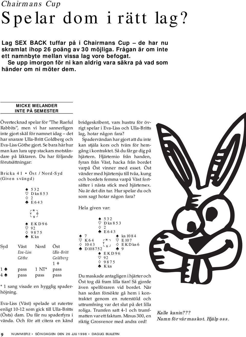 MICKE MELADER ITE PÅ EMETER Övertecknad spelar för The Rueful Rabbits, men vi har sannerligen inte gjort skäl för namnet idag det har snarare Ulla-Britt Goldberg och Eva-Liss Göthe gjort.