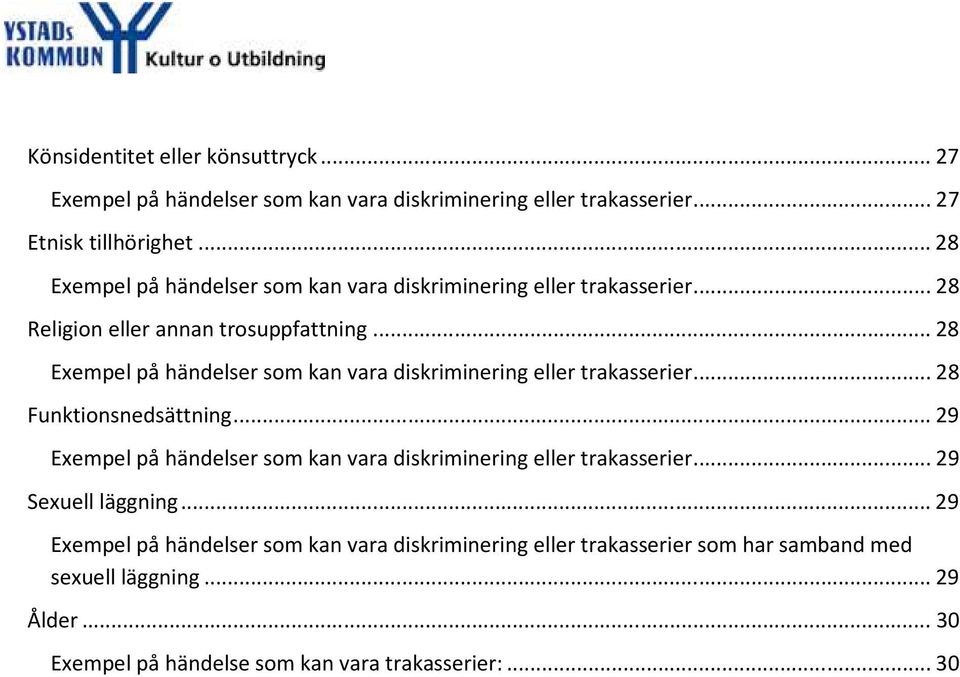 .. 28 Exempel på händelser som kan vara diskriminering eller trakasserier... 28 Funktionsnedsättning.