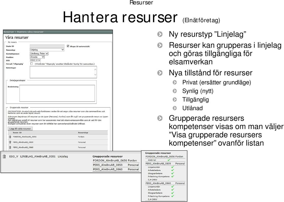 resurser Privat (ersätter grundläge) Synlig (nytt) Tillgänglig Utlånad Grupperade