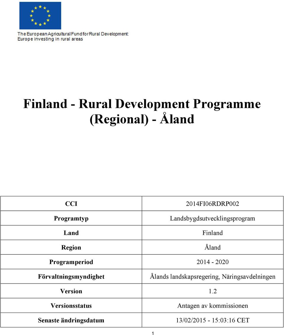 2014-2020 Förvaltningsmyndighet Ålands landskapsregering, Näringsavdelningen