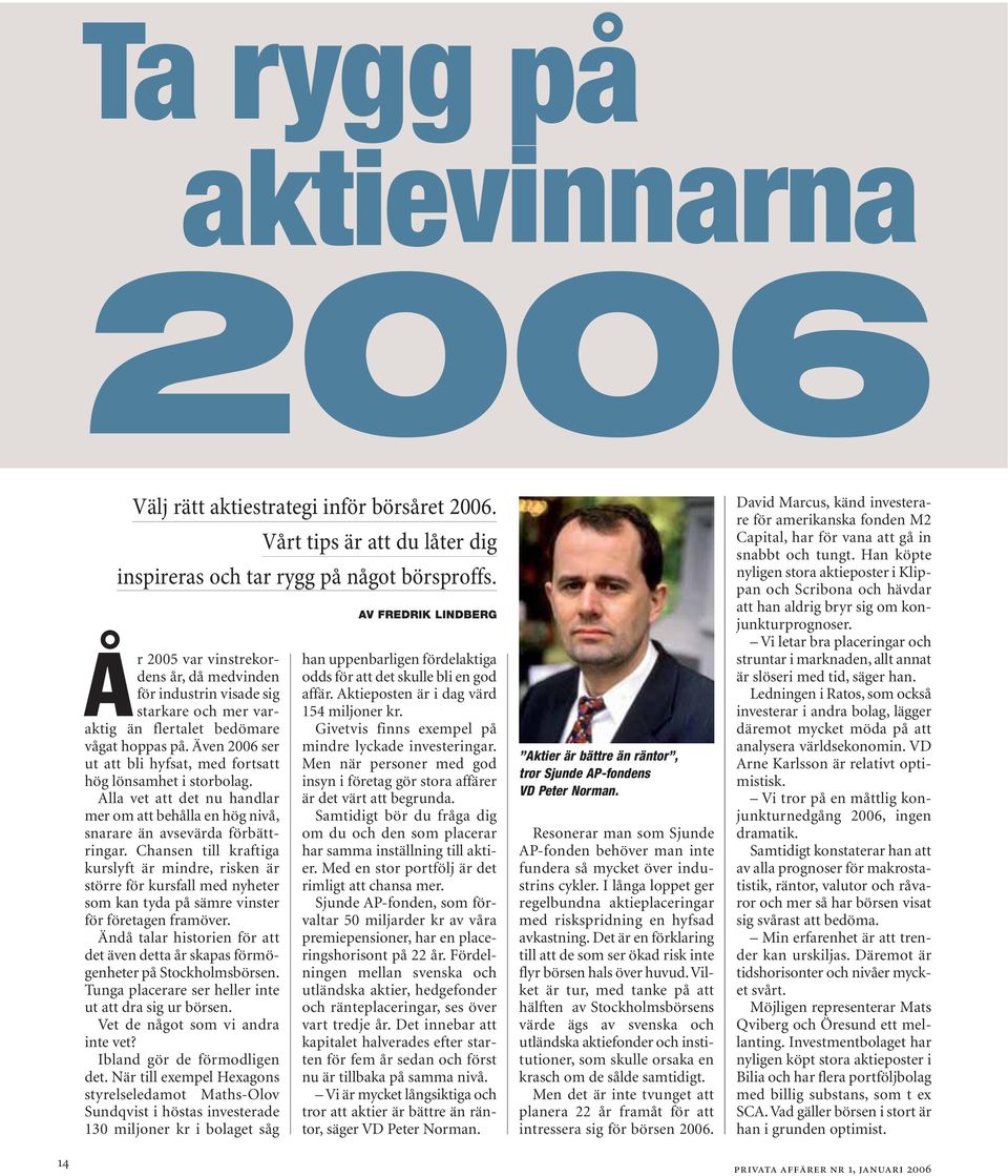 Även 2006 ser ut att bli hyfsat, med fortsatt hög lönsamhet i storbolag. Alla vet att det nu handlar mer om att behålla en hög nivå, snarare än avsevärda förbättringar.