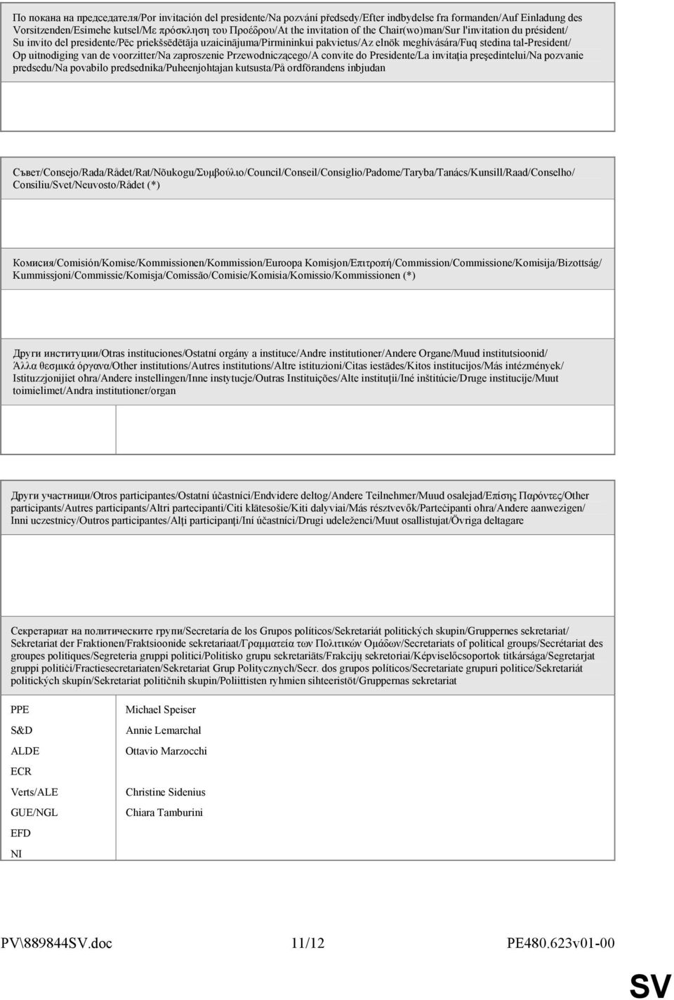 voorzitter/na zaproszenie Przewodniczącego/A convite do Presidente/La invitańia preşedintelui/na pozvanie predsedu/na povabilo predsednika/puheenjohtajan kutsusta/på ordförandens inbjudan