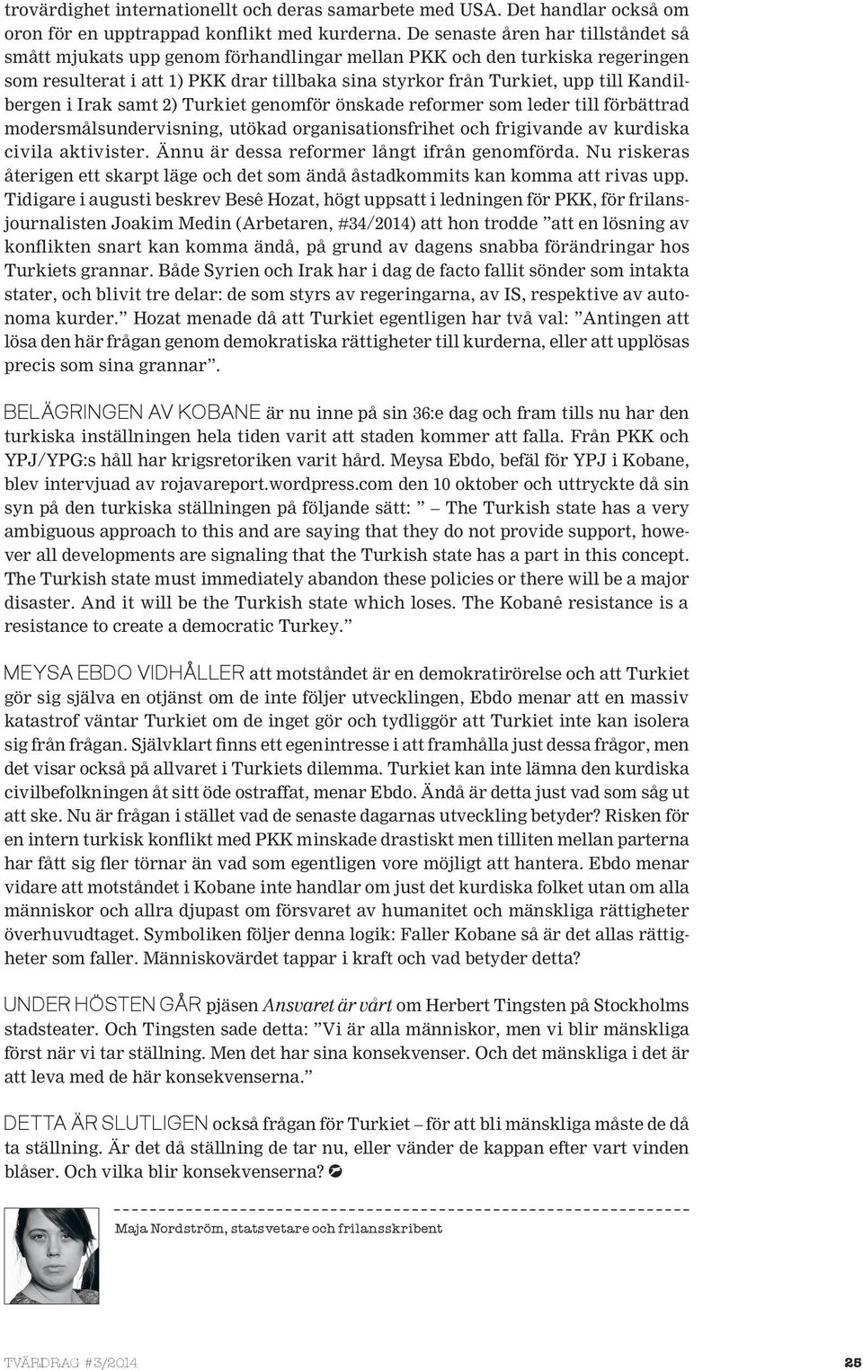 Kandilbergen i Irak samt 2) Turkiet genomför önskade reformer som leder till förbättrad modersmålsundervisning, utökad organisationsfrihet och frigivande av kurdiska civila aktivister.