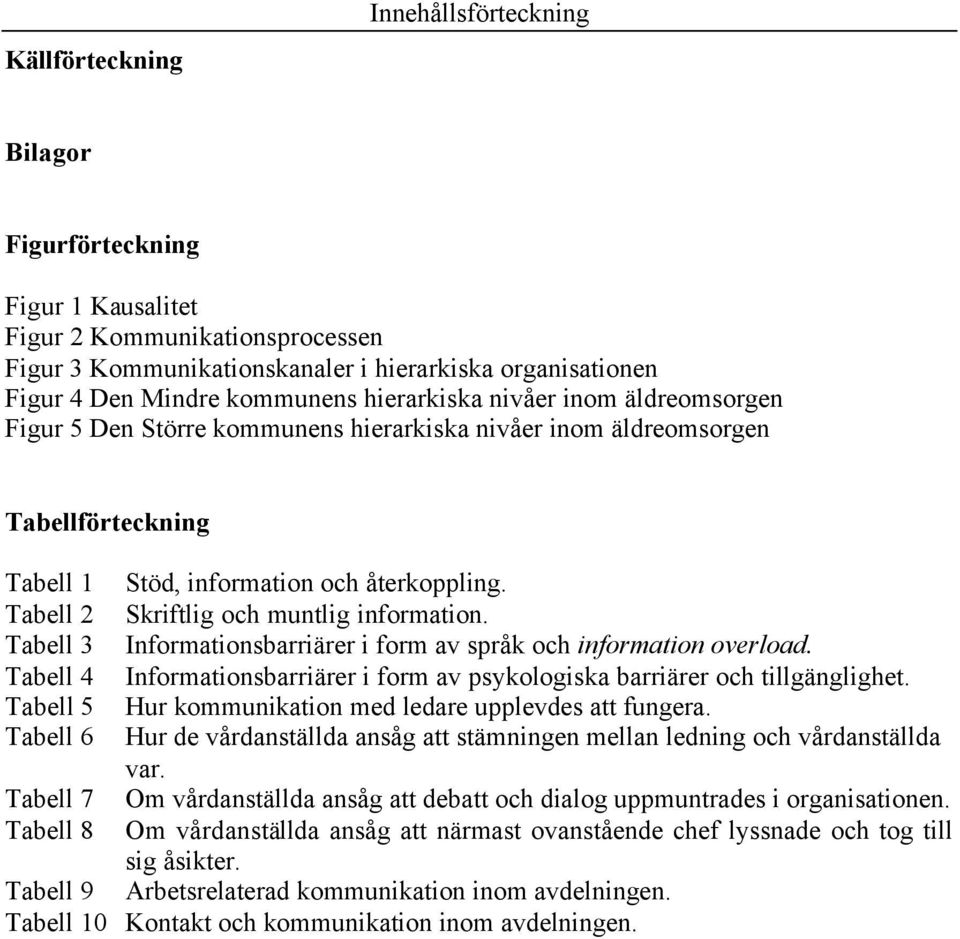 Tabell 3 Infrmatinsbarriärer i frm av språk ch infrmatin verlad. Tabell 4 Infrmatinsbarriärer i frm av psyklgiska barriärer ch tillgänglighet.