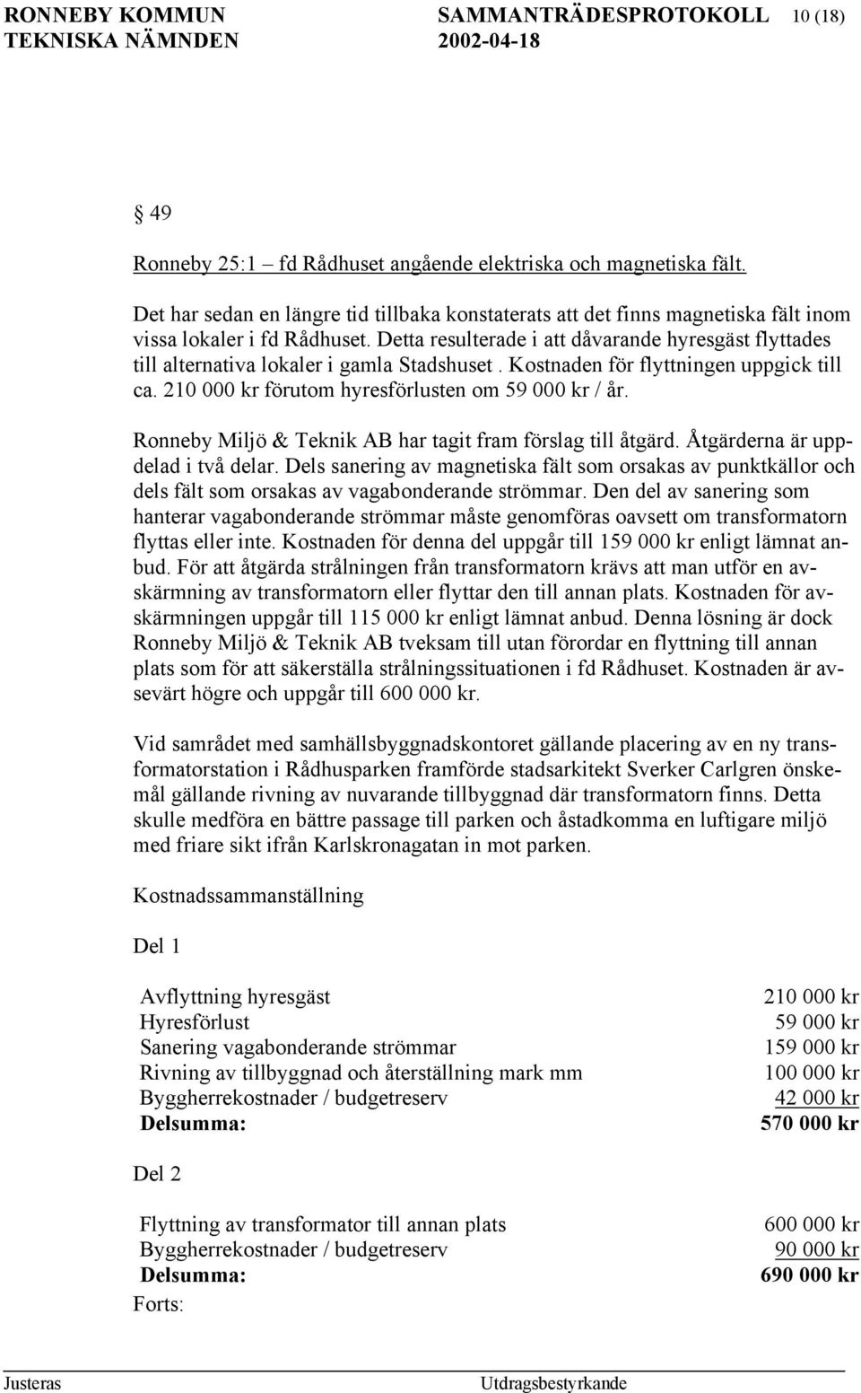 Detta resulterade i att dåvarande hyresgäst flyttades till alternativa lokaler i gamla Stadshuset. Kostnaden för flyttningen uppgick till ca. 210 000 kr förutom hyresförlusten om 59 000 kr / år.