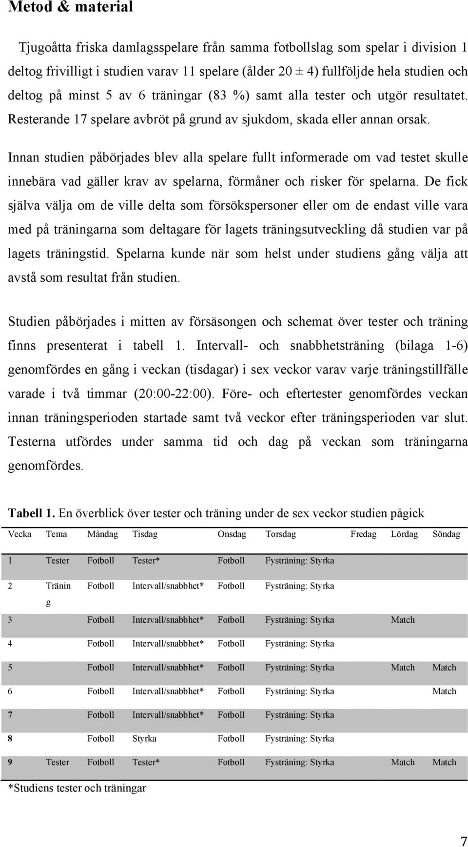 Innan studien påbörjades blev alla spelare fullt informerade om vad testet skulle innebära vad gäller krav av spelarna, förmåner och risker för spelarna.