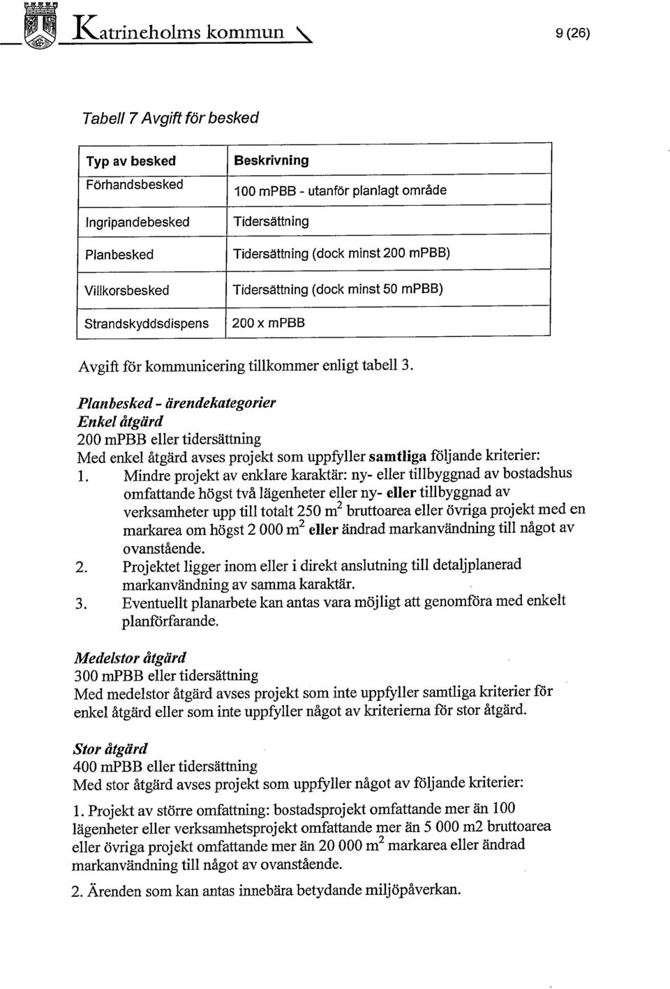 Plcznbeske~l - årendekategorier Enkel åtgärd 200 mpbb eller tidersättning Med enkel åtgäxd avses projekt som uppfyller samtliga följande kriterier: 1.