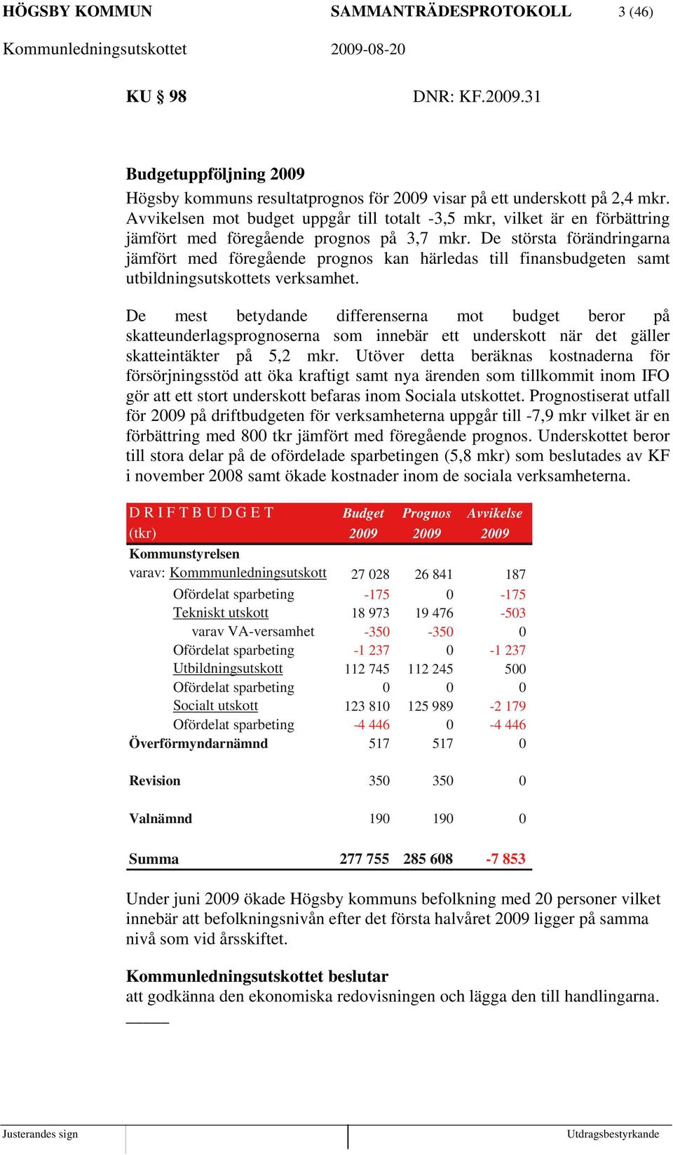 De största förändringarna jämfört med föregående prognos kan härledas till finansbudgeten samt utbildningsutskottets verksamhet.