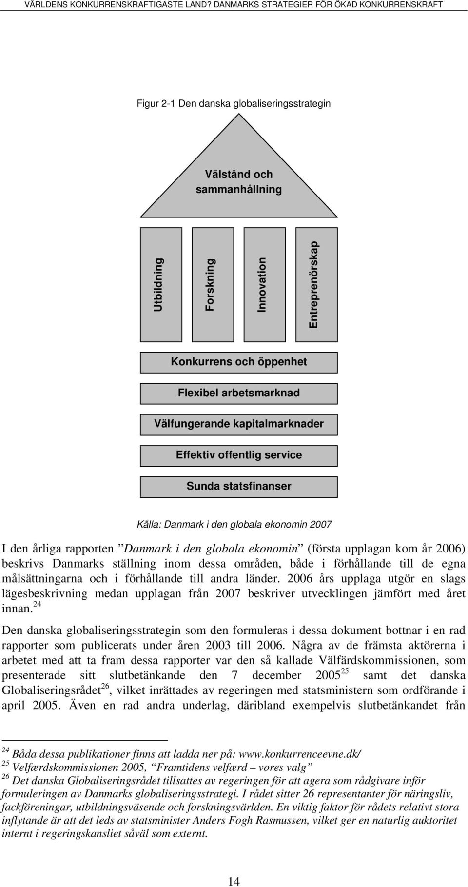 ställning inom dessa områden, både i förhållande till de egna målsättningarna och i förhållande till andra länder.