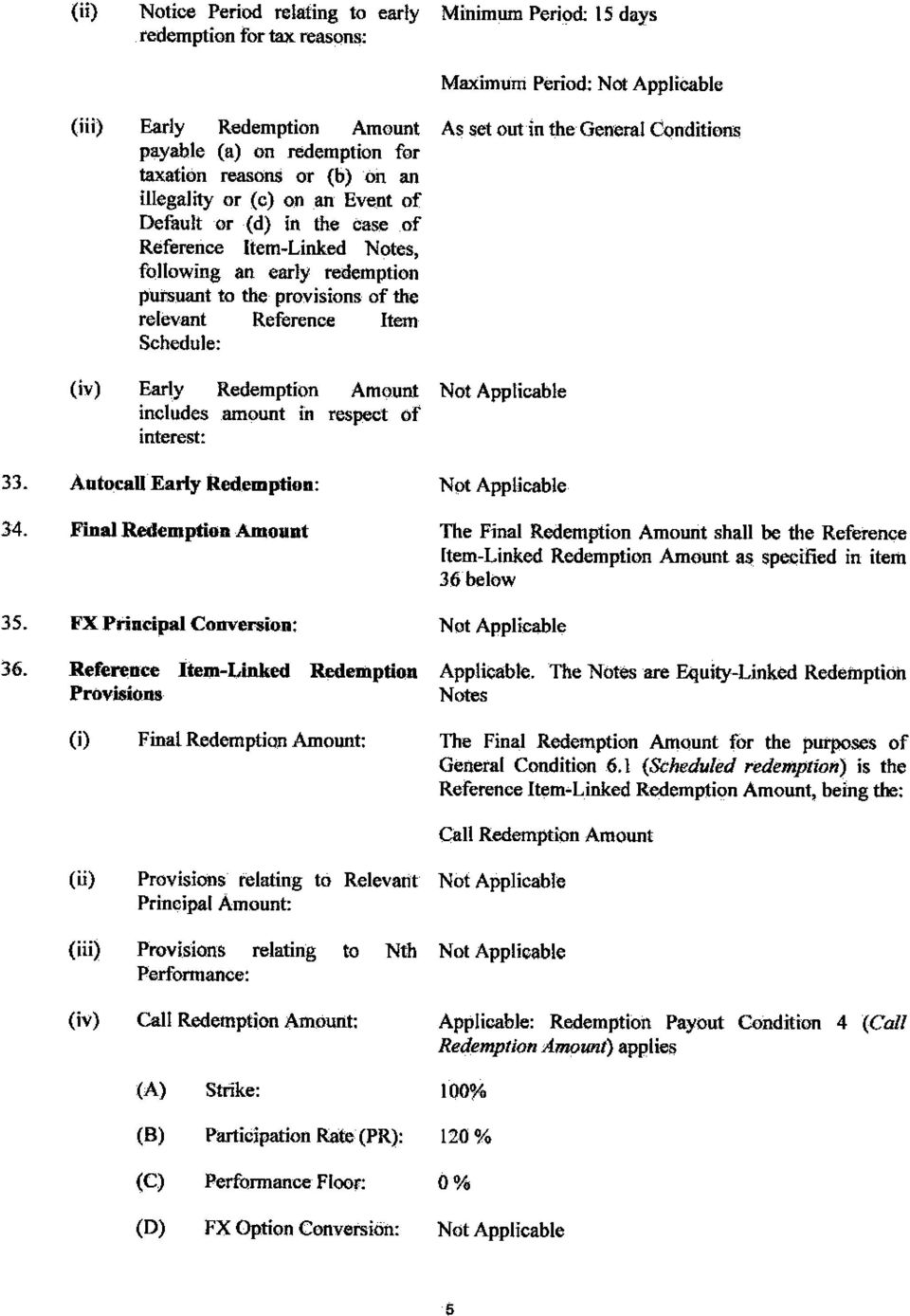 (iv) Early Redemption Amount includes amount in respect of interest: 33. Autocall Early Redemption: 34.