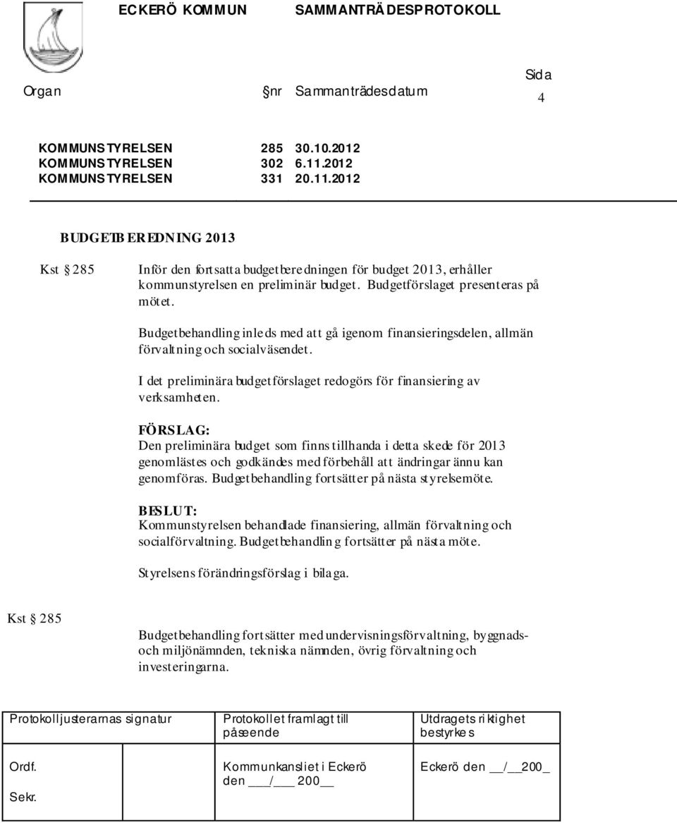 Budgetbehandling inleds med att gå igenom finansieringsdelen, allmän förvaltning och socialväsendet. I det preliminära budgetförslaget redogörs för finansiering av verksamheten.