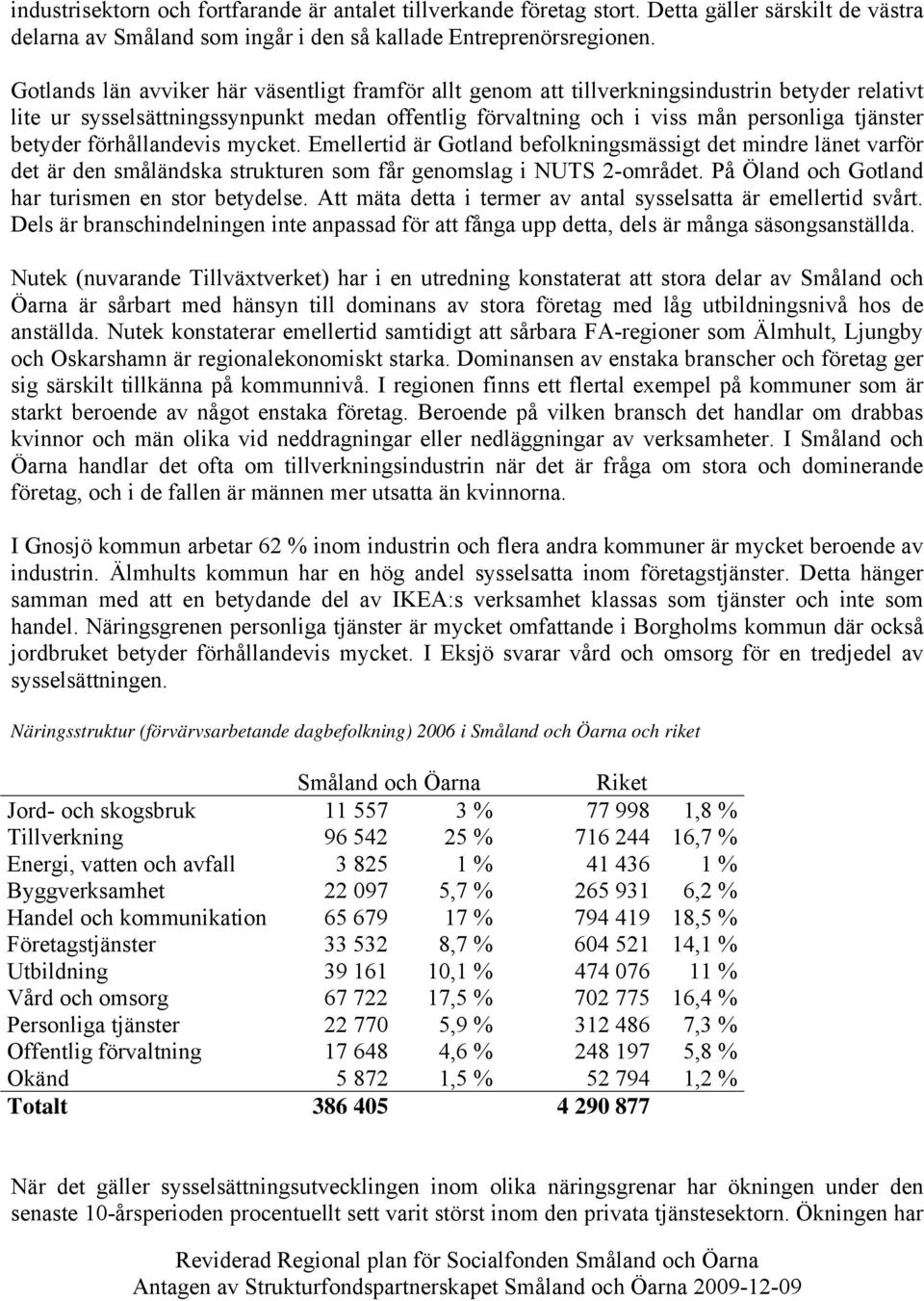 betyder förhållandevis mycket. Emellertid är Gotland befolkningsmässigt det mindre länet varför det är den småländska strukturen som får genomslag i NUTS 2-området.