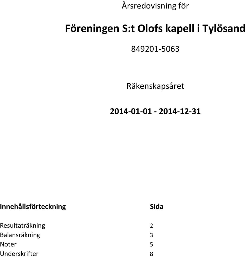 2014-01-01-2014-12-31 Innehållsförteckning