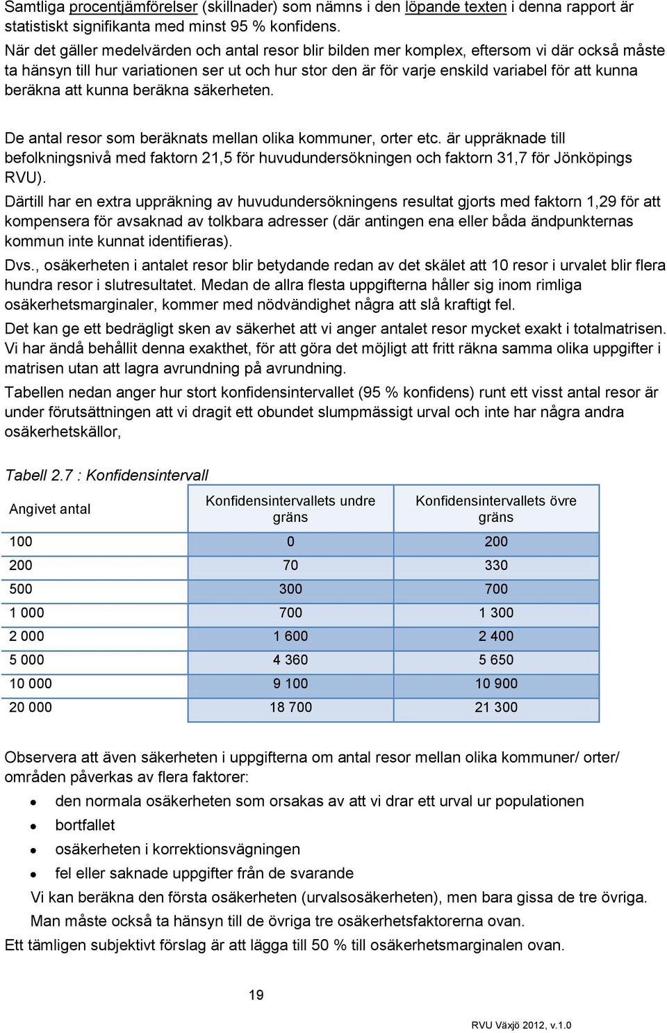 beräkna att kunna beräkna säkerheten. De antal resor som beräknats mellan olika kommuner, orter etc.