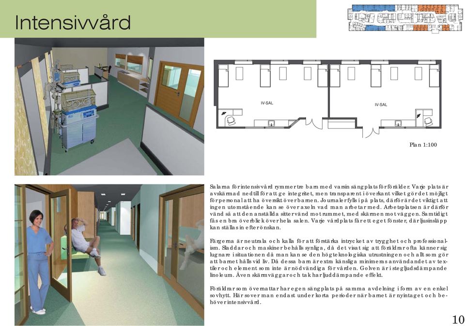 MEDICINN Ö DI H ONOR ONES ONOR VEN DI DI IA / SAMAL AINISRAIV ONOR RAPPA B Intensivvård Plan 1:100 Salarna för intensivvård rymmer tre barn med varsin sängplats för förälder.