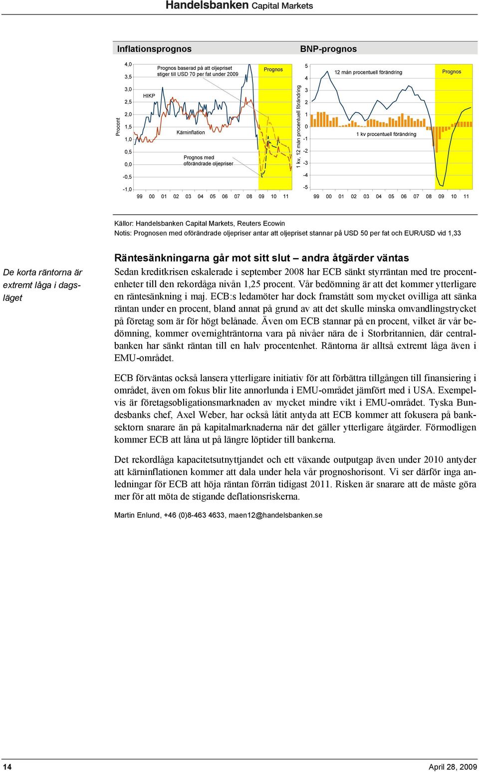 till den rekordåga nivån 1,25 procent. Vår bedömning är att det kommer ytterligare en räntesänkning i maj.