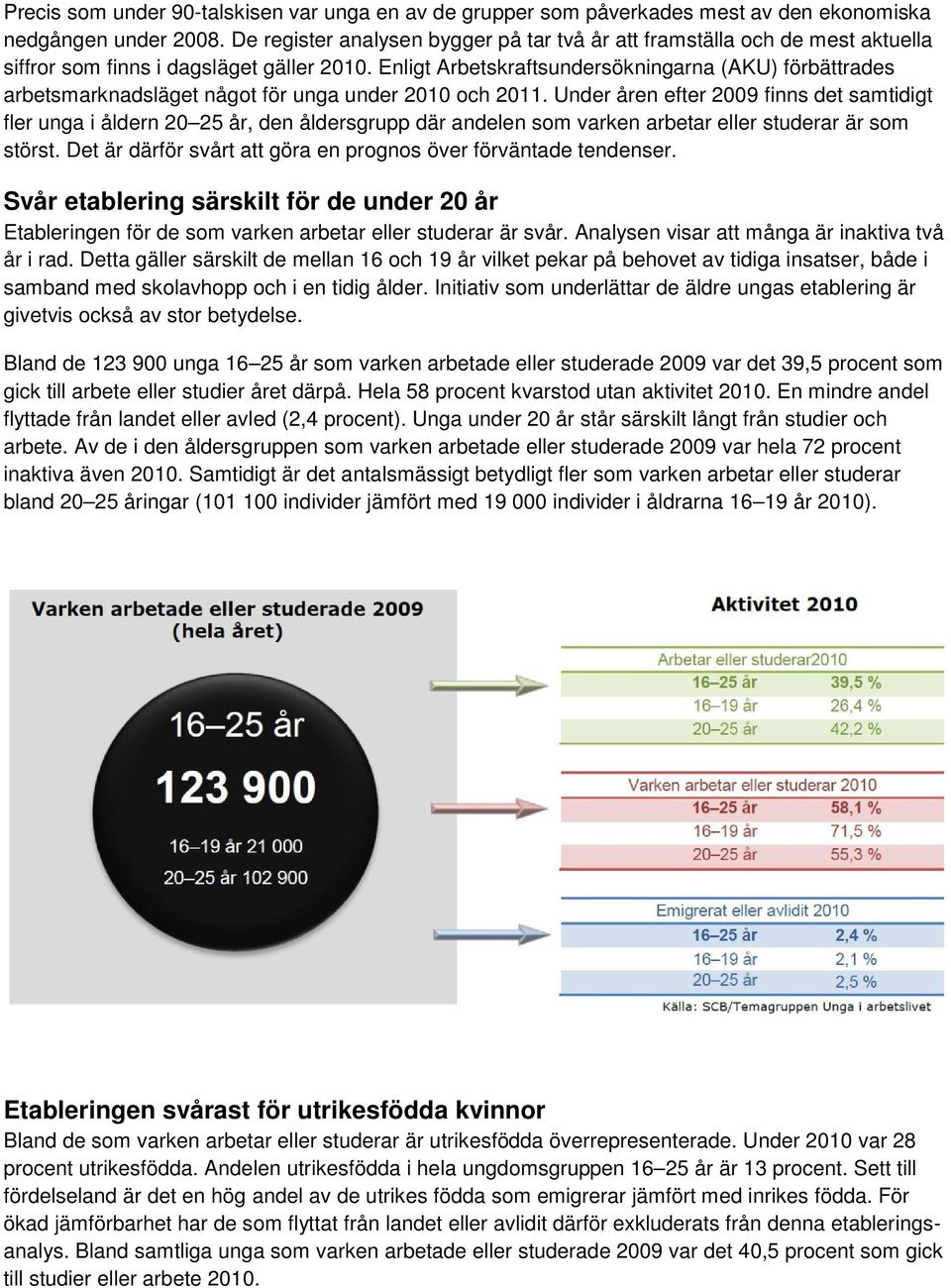 Enligt Arbetskraftsundersökningarna (AKU) förbättrades arbetsmarknadsläget något för unga under 2010 och 2011.