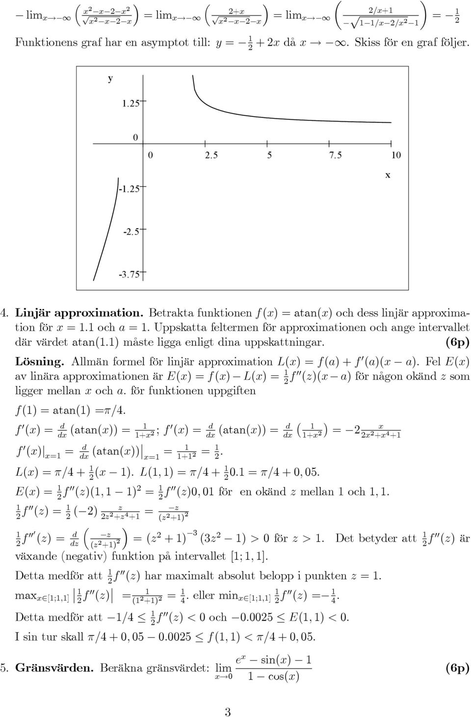 (6) Lösning. Allmän formel för linjär aroimation L() = f(a) + f 0 (a)( a).