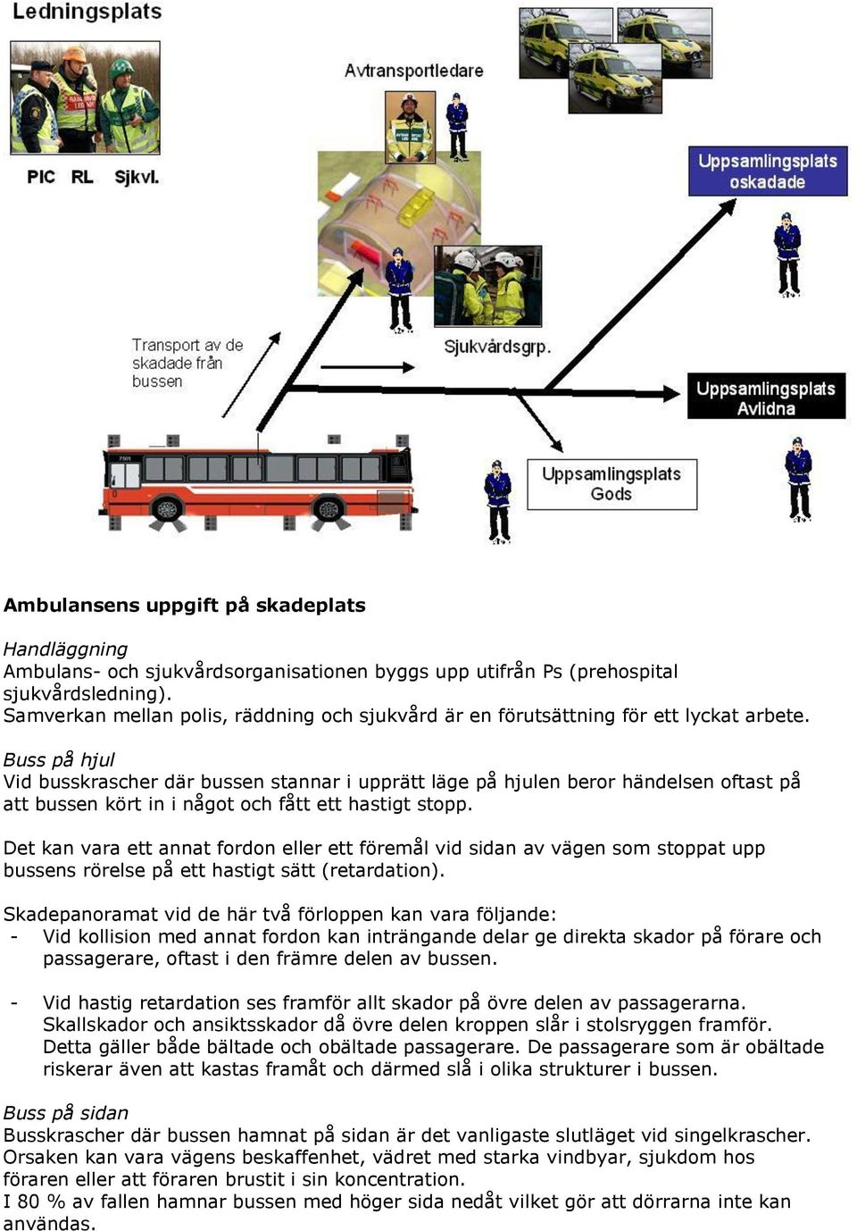 Buss på hjul Vid busskrascher där bussen stannar i upprätt läge på hjulen beror händelsen oftast på att bussen kört in i något och fått ett hastigt stopp.