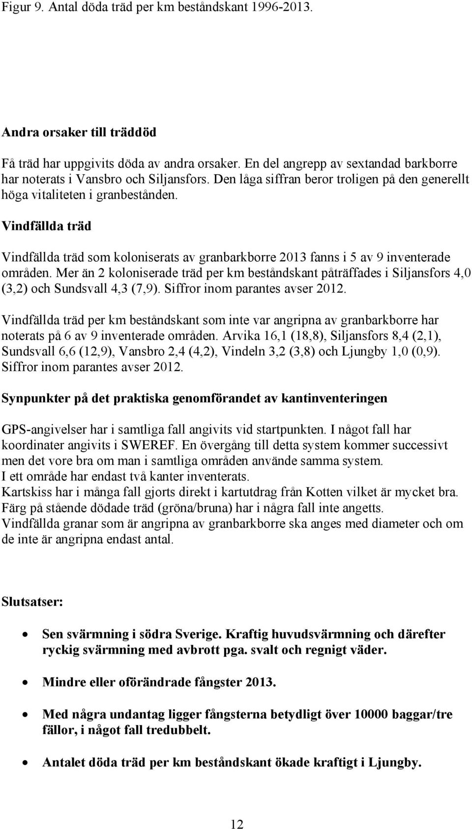 Vindfällda träd Vindfällda träd som koloniserats av granbarkborre 213 fanns i 5 av 9 inventerade områden.