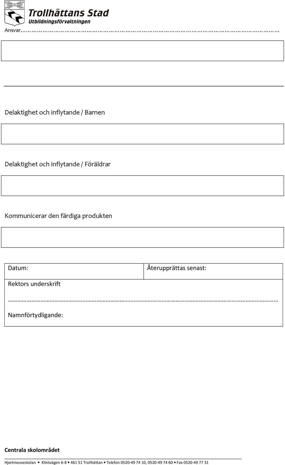 Kommunicerar den färdiga produkten Datum: