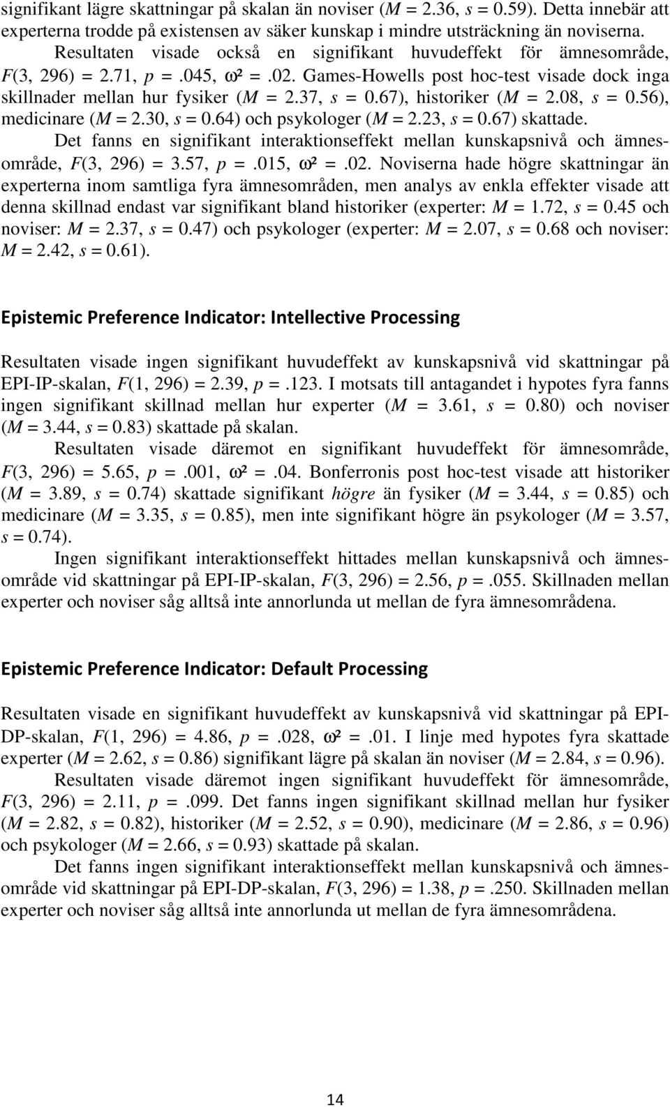 67), historiker (M = 2.08, s = 0.56), medicinare (M = 2.30, s = 0.64) och psykologer (M = 2.23, s = 0.67) skattade.