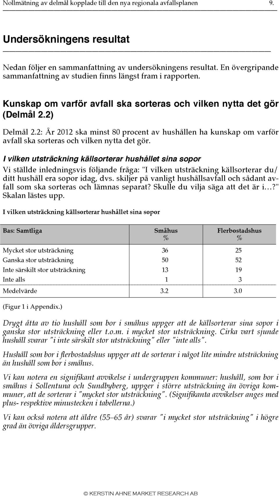 2: År 2012 ska minst 80 procent av hushållen ha kunskap om varför avfall ska sorteras och vilken nytta det gör.