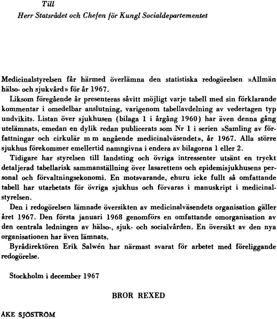 Listan över sjukhusen (bilaga 1 i årgång 1960) har även denna gång utelämnats, emedan en dylik redan publicerats som Nr 1 i serien»samling av författningar och cirkulär m m angående