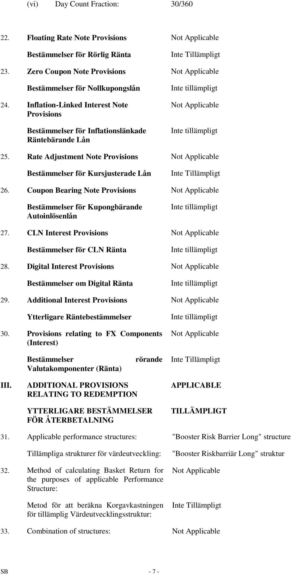 Rate Adjustment Note Provisions Bestämmelser för Kursjusterade Lån 26. Coupon Bearing Note Provisions Bestämmelser för Kupongbärande Autoinlösenlån Inte tillämpligt 27.