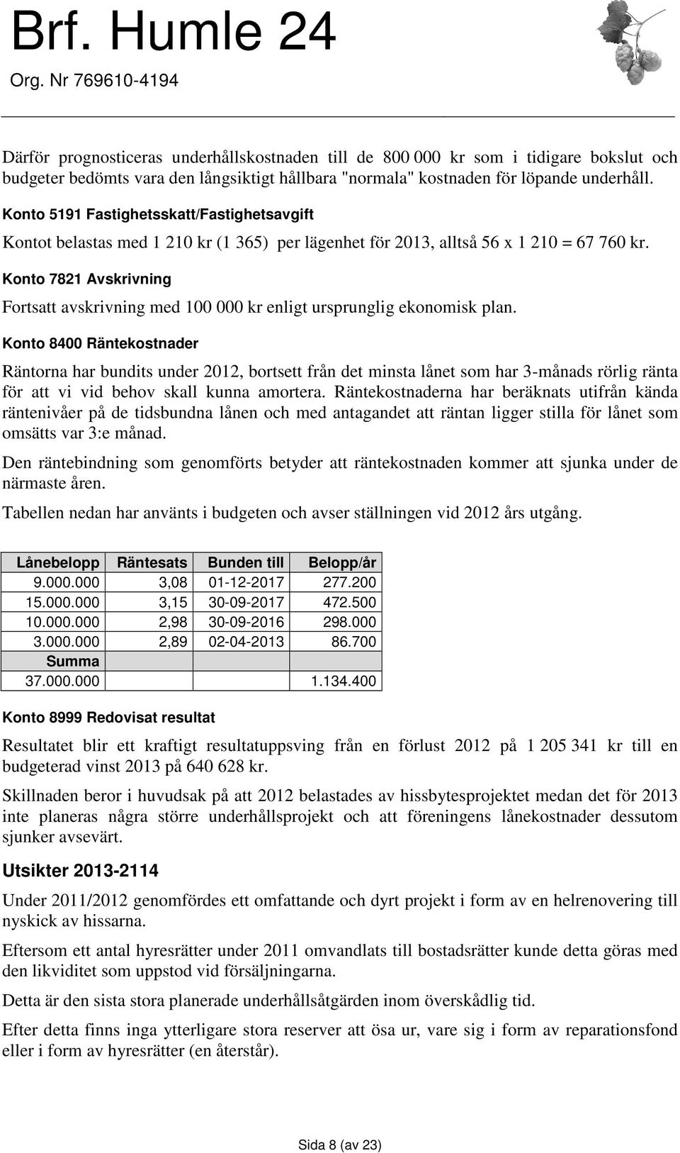 Konto 7821 Avskrivning Fortsatt avskrivning med 100 000 kr enligt ursprunglig ekonomisk plan.