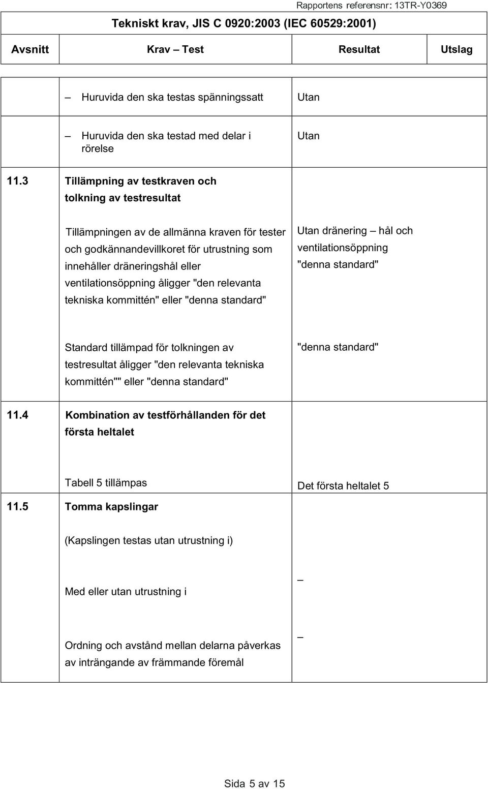 åligger "den relevanta tekniska kommittén" eller "denna standard" Utan dränering hål och ventilationsöppning "denna standard" Standard tillämpad för tolkningen av testresultat åligger "den relevanta