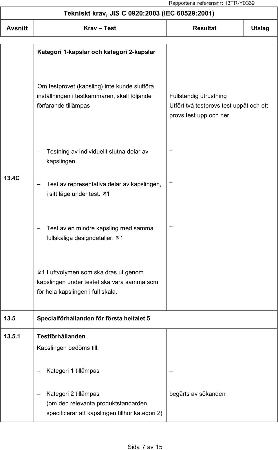 1 Test av en mindre kapsling med samma fullskaliga designdetaljer. 1-1 Luftvolymen som ska dras ut genom kapslingen under testet ska vara samma som för hela kapslingen i full skala. 13.