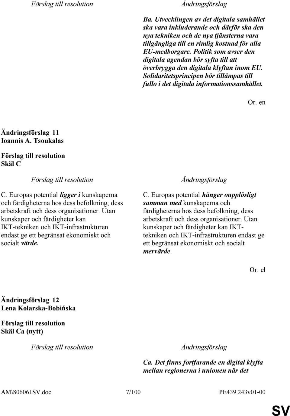 Tsoukalas Skäl C C. Europas potential ligger i kunskaperna och färdigheterna hos dess befolkning, dess arbetskraft och dess organisationer.